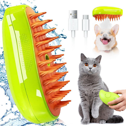 Electric Cat Steam Brush – 3-In-1 Pet Grooming Comb with Water Spray for Cats and Dogs, USB Rechargeable